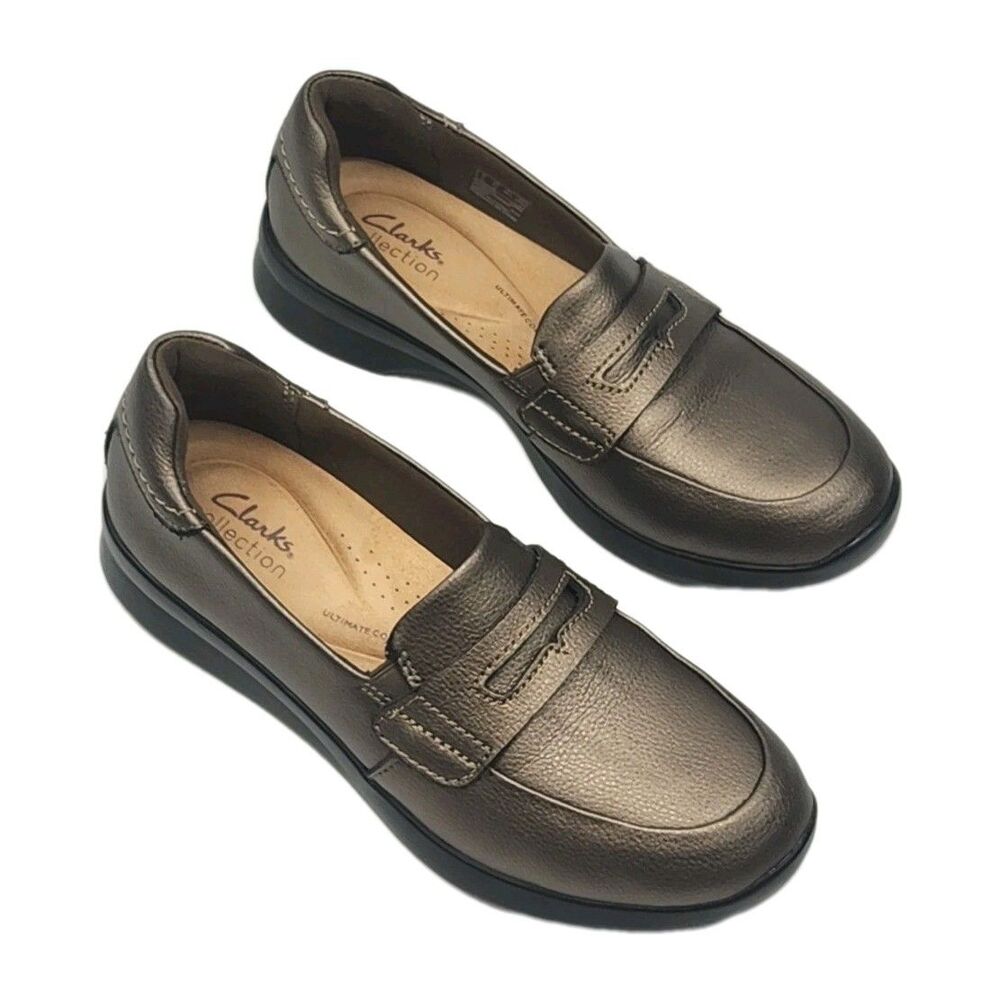 Clarks Collection Shoe Loafer Ultimate Comfort Women Sz 8.5 Bronze Brown Slip-On